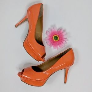 Nine West Orange Judy Peep Toe Pumps
